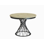 Stół rozkładany okrągły LORENZO 100–138 cm – loftowy design, czarne nogi, blat dąb craft biały